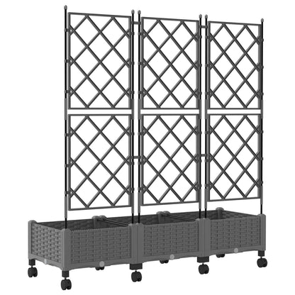 vidaXL Garden Planter with Trellis&Wheels 3 pcs Light Grey PP
