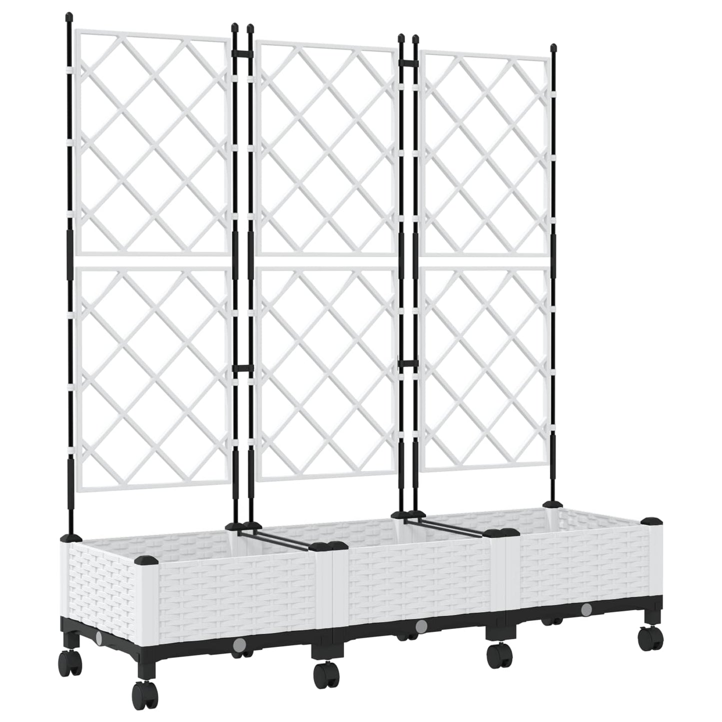 vidaXL Garden Planter with Trellis&Wheels 3 pcs White PP