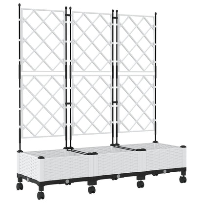 vidaXL Garden Planter with Trellis&Wheels 3 pcs White PP