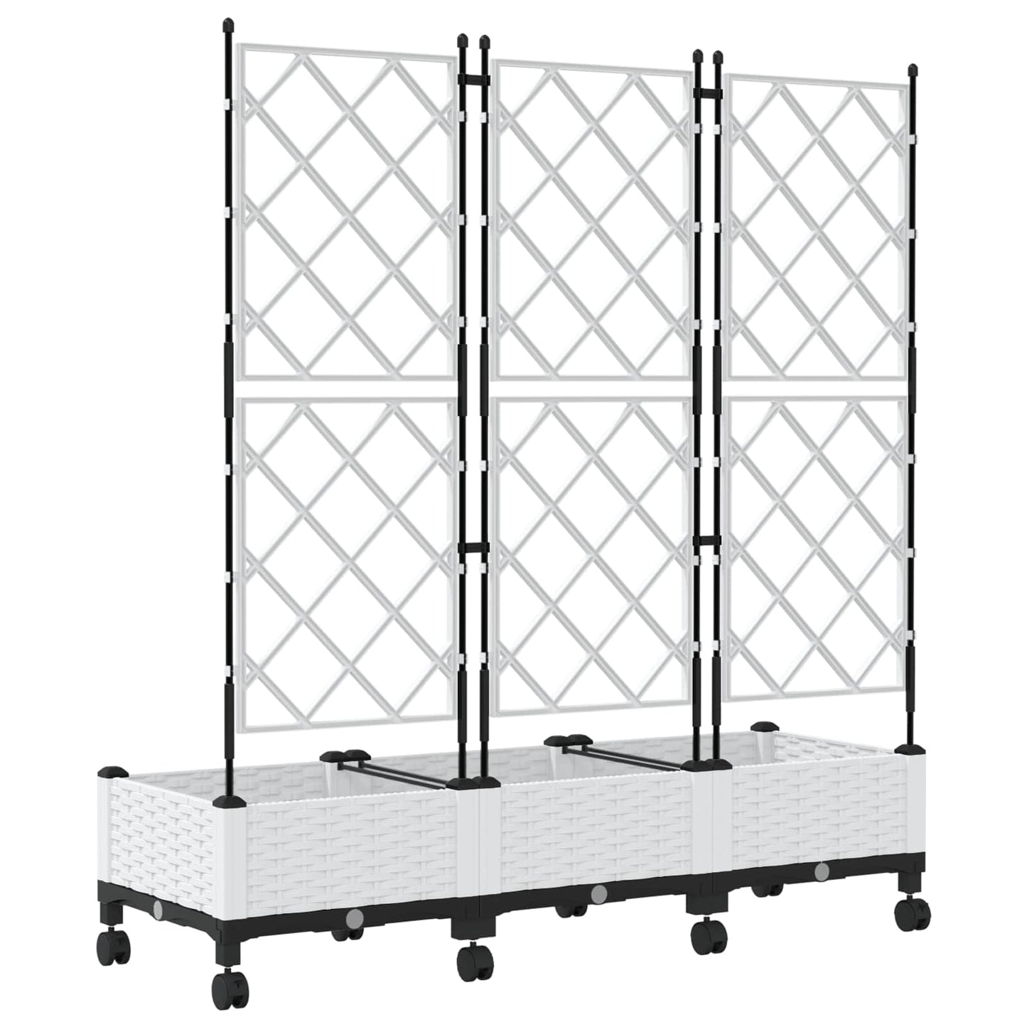 vidaXL Garden Planter with Trellis&Wheels 3 pcs White PP