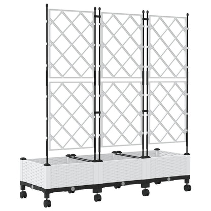 vidaXL Garden Planter with Trellis&Wheels 3 pcs White PP