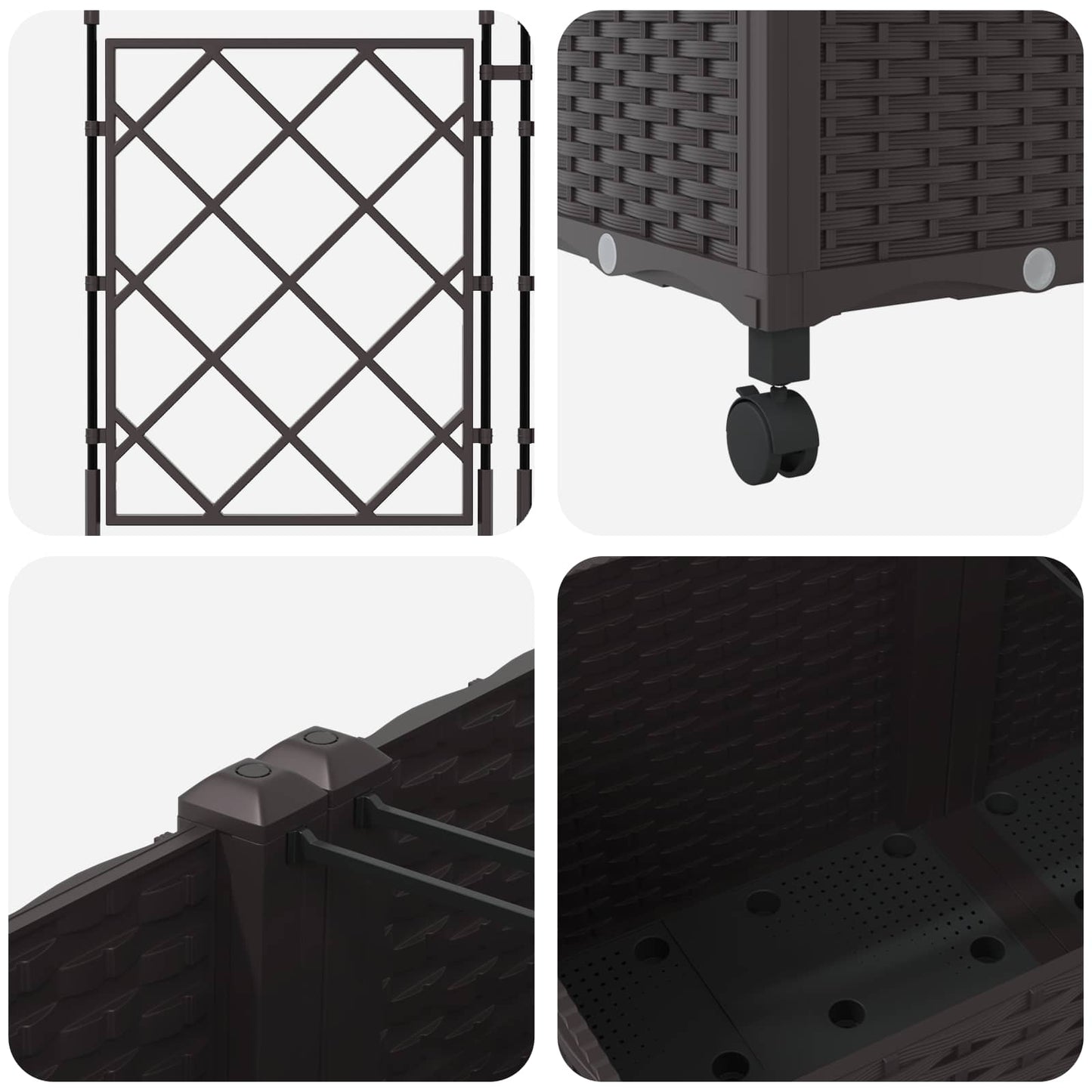vidaXL Garden Planter with Trellis&Wheels 3 pcs Brown PP