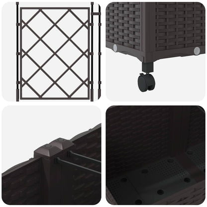 vidaXL Garden Planter with Trellis&Wheels 3 pcs Brown PP