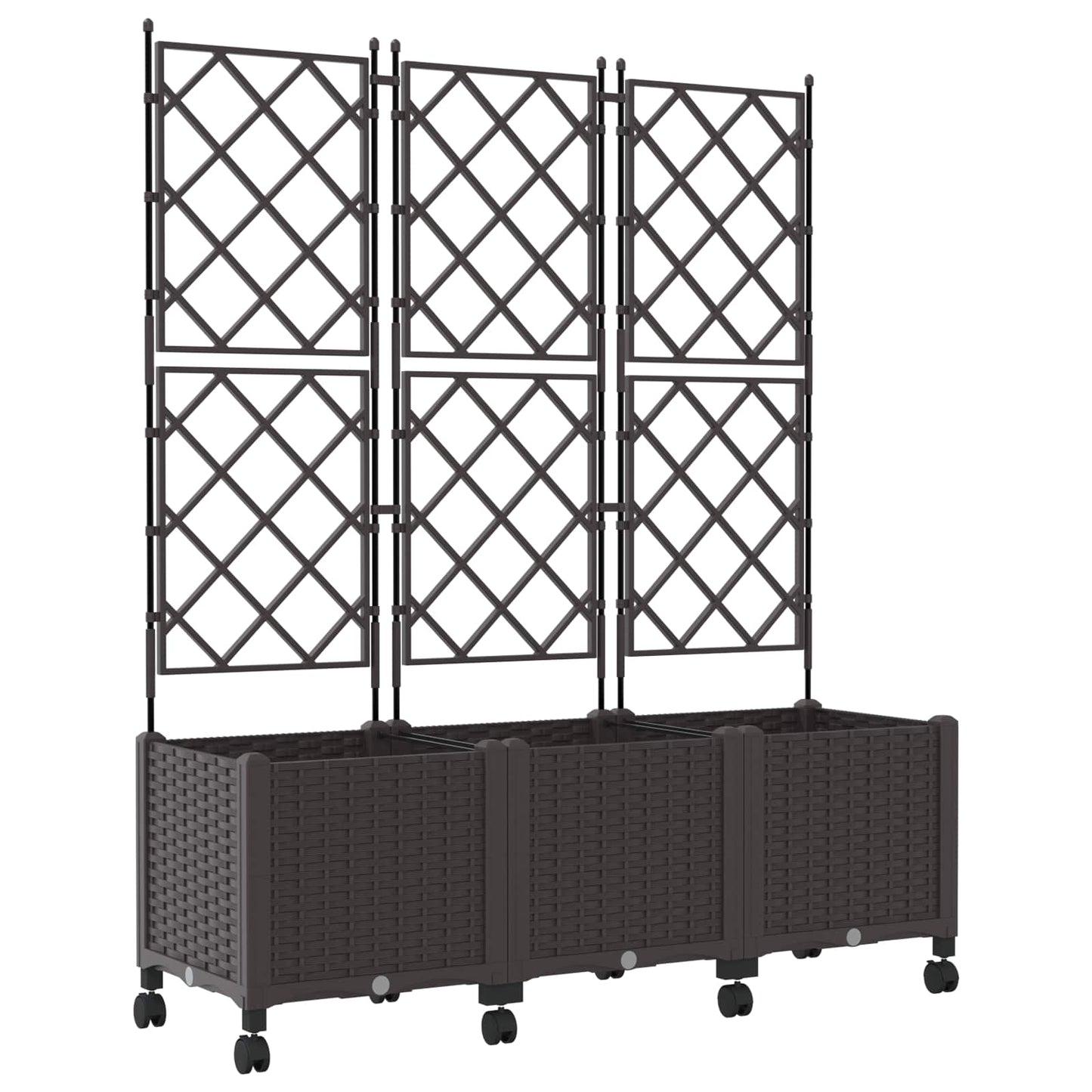 vidaXL Garden Planter with Trellis&Wheels 3 pcs Brown PP