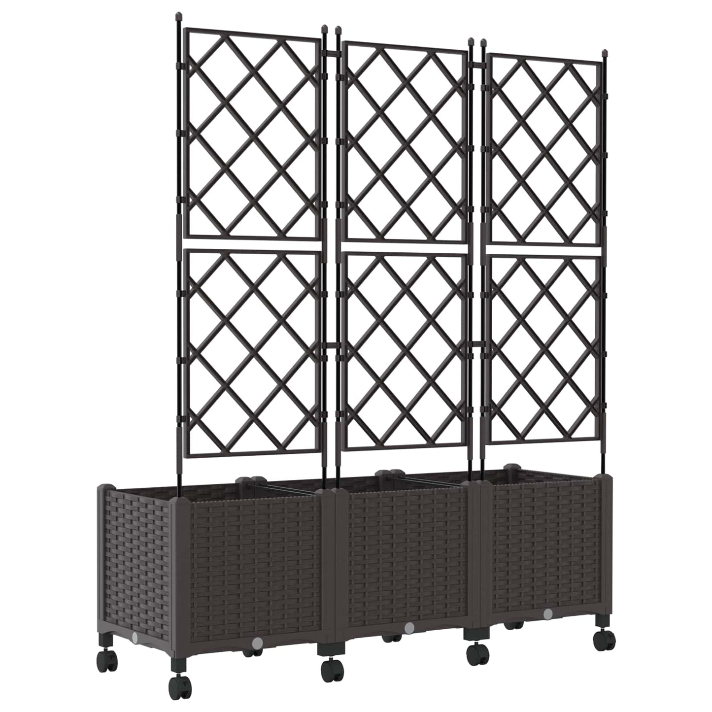 vidaXL Garden Planter with Trellis&Wheels 3 pcs Brown PP