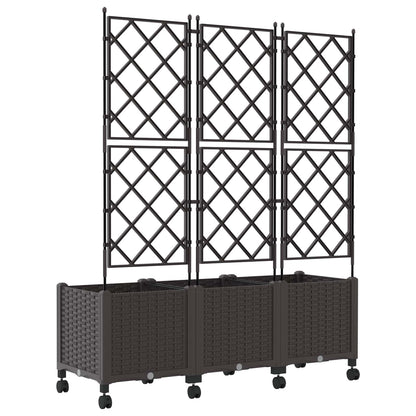 vidaXL Garden Planter with Trellis&Wheels 3 pcs Brown PP