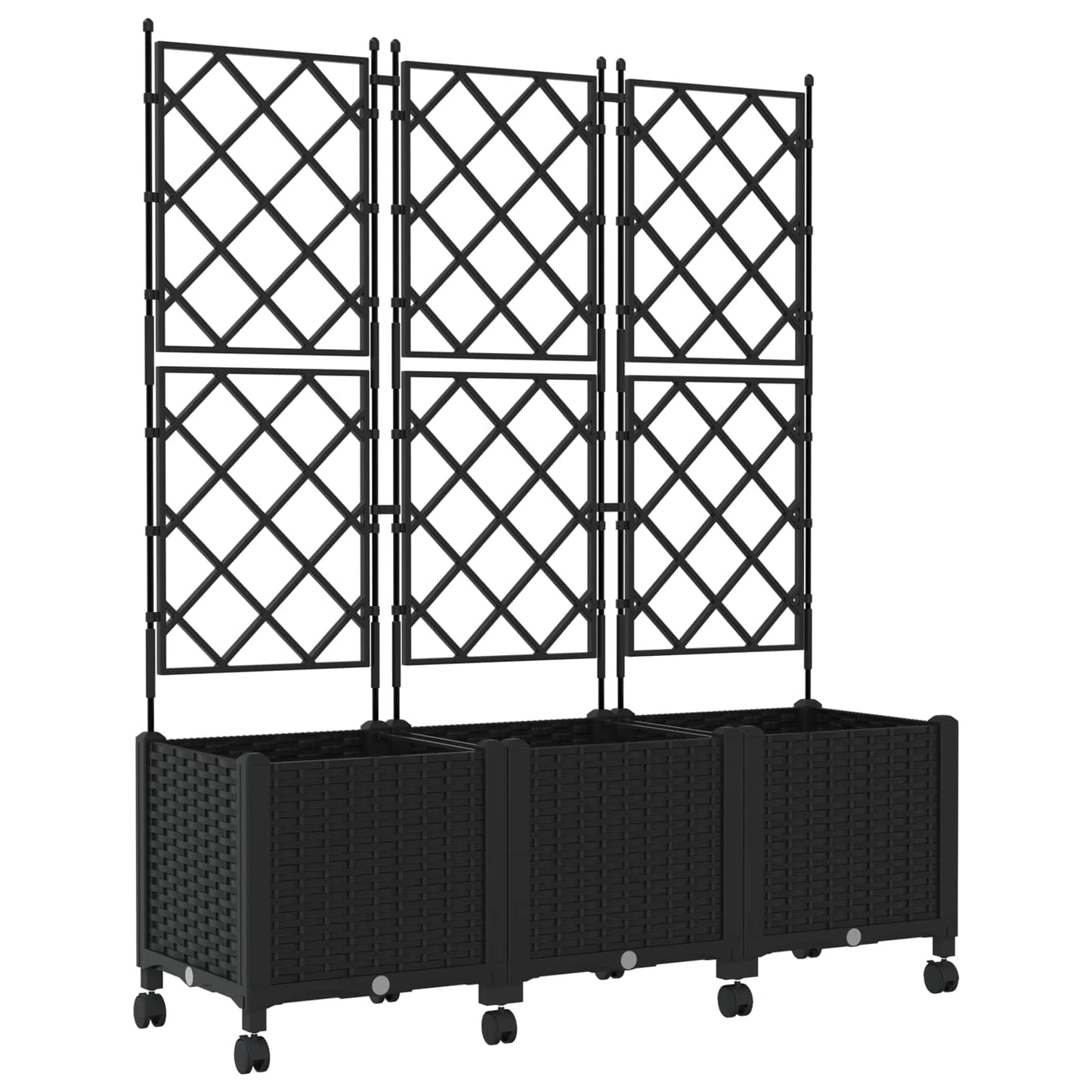 vidaXL Garden Planter with Trellis&Wheels 3 pcs Black PP