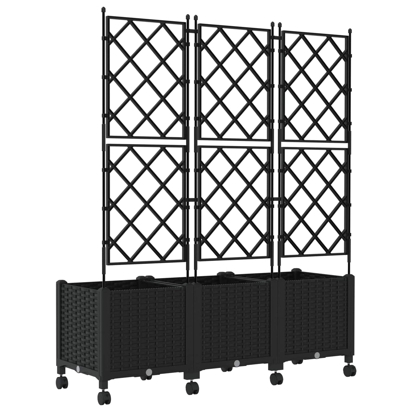 vidaXL Garden Planter with Trellis&Wheels 3 pcs Black PP
