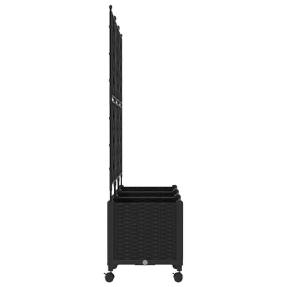 vidaXL Garden Planter with Trellis&Wheels 3 pcs Black PP