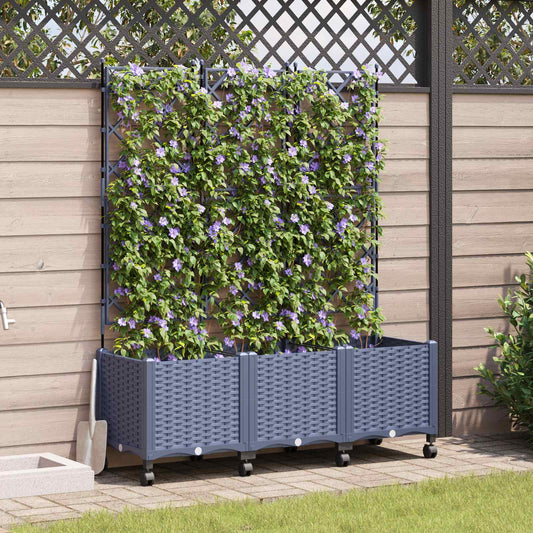 vidaXL Garden Planter with Trellis&Wheels 3 pcs Grey 120 x 40 x 149 cm