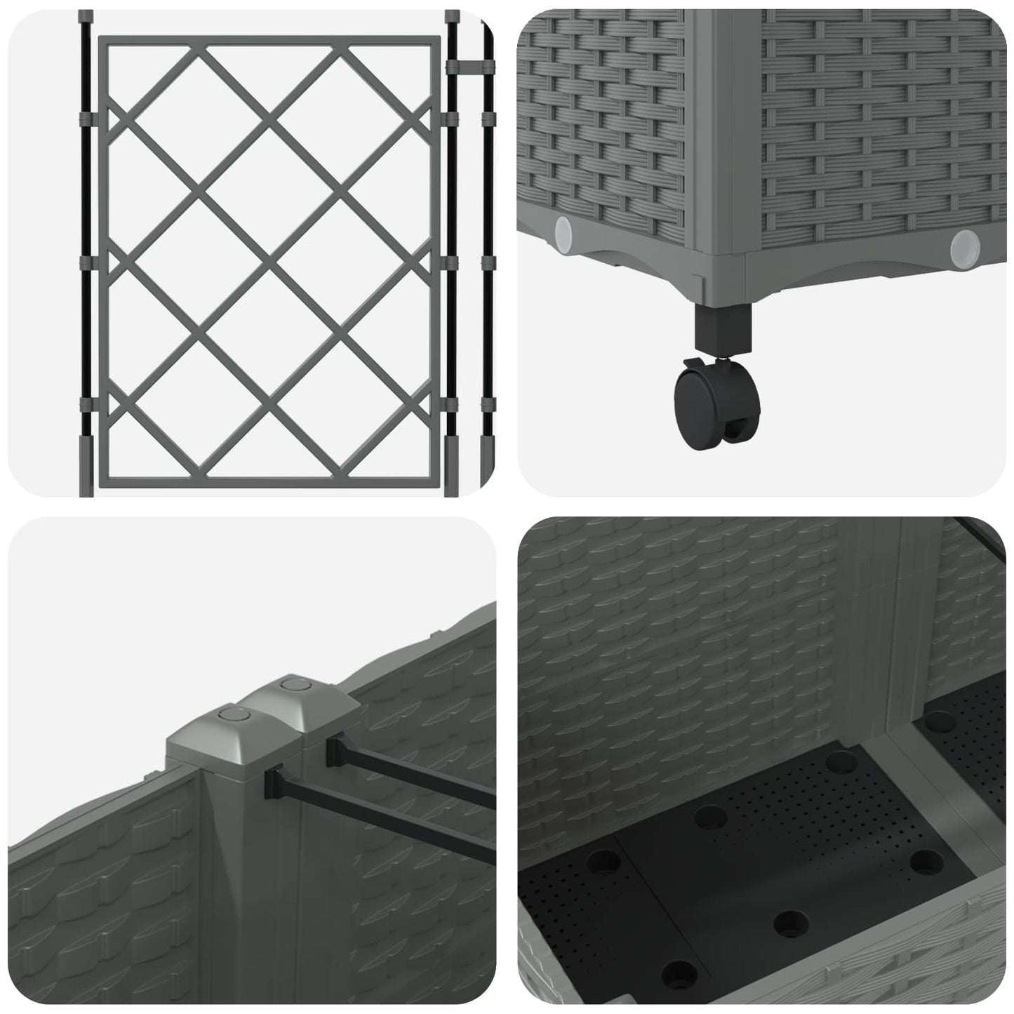vidaXL Garden Planter with Trellis&Wheels 3 pcs Light Grey PP