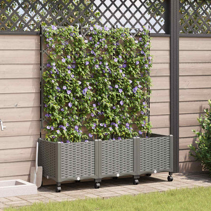 vidaXL Garden Planter with Trellis&Wheels 3 pcs Light Grey PP