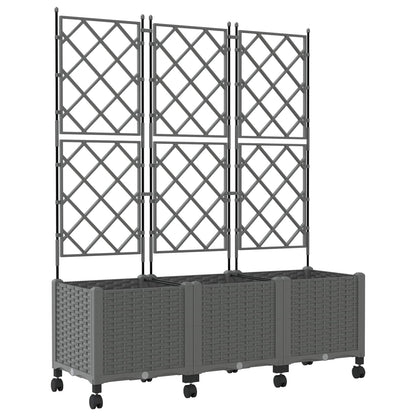 vidaXL Garden Planter with Trellis&Wheels 3 pcs Light Grey PP