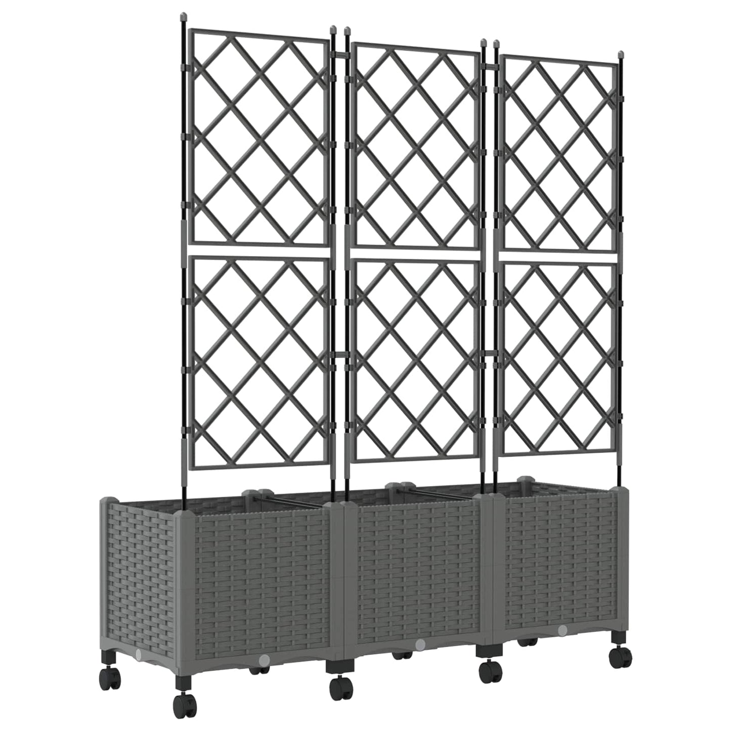 vidaXL Garden Planter with Trellis&Wheels 3 pcs Light Grey PP