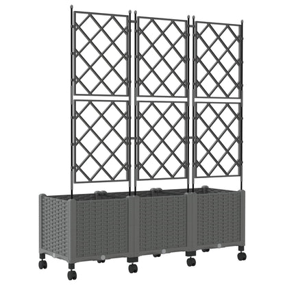 vidaXL Garden Planter with Trellis&Wheels 3 pcs Light Grey PP