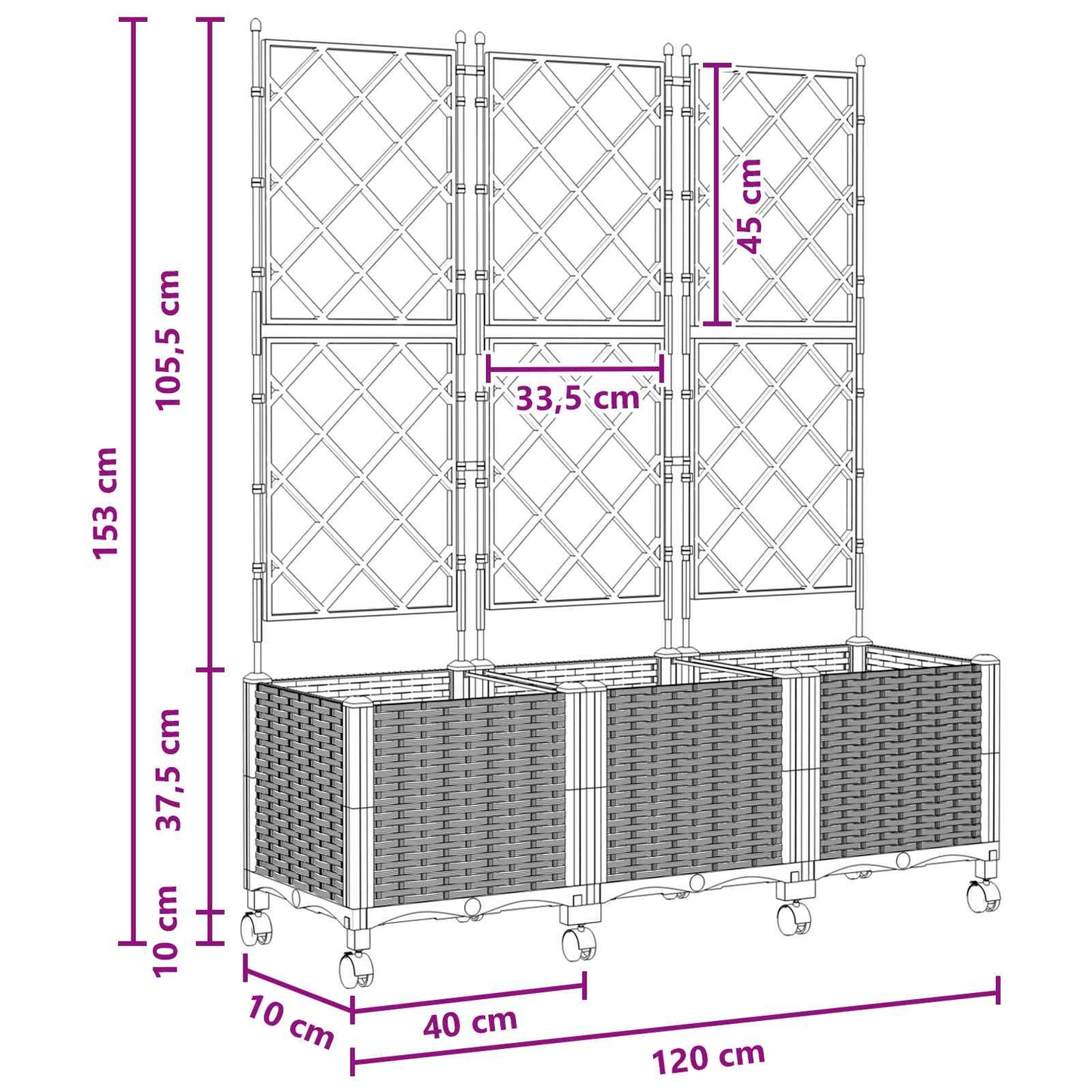 vidaXL Garden Planter with Trellis&Wheels 3 pcs Light Grey PP