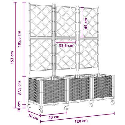 vidaXL Garden Planter with Trellis&Wheels 3 pcs Light Grey PP