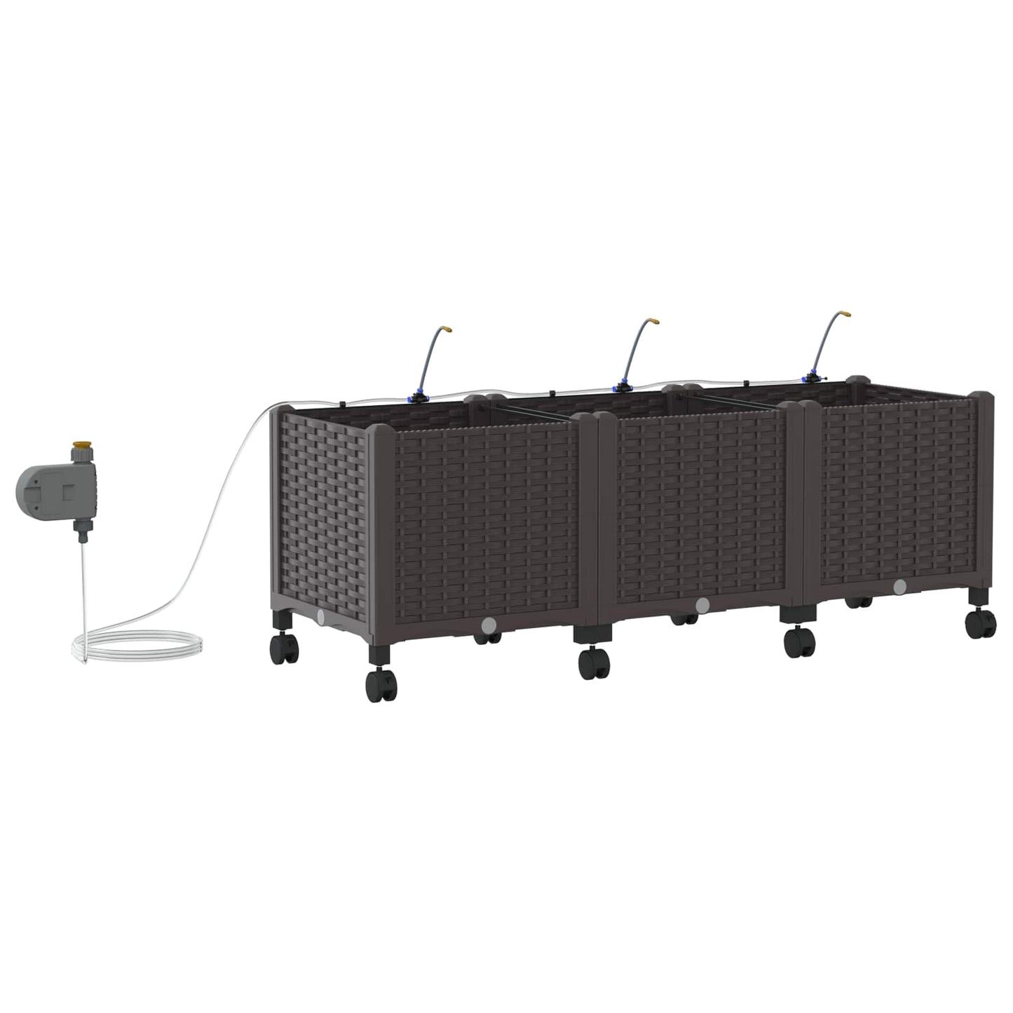vidaXL Garden Planter with Irrigation&Wheels 3 pcs Brown PP