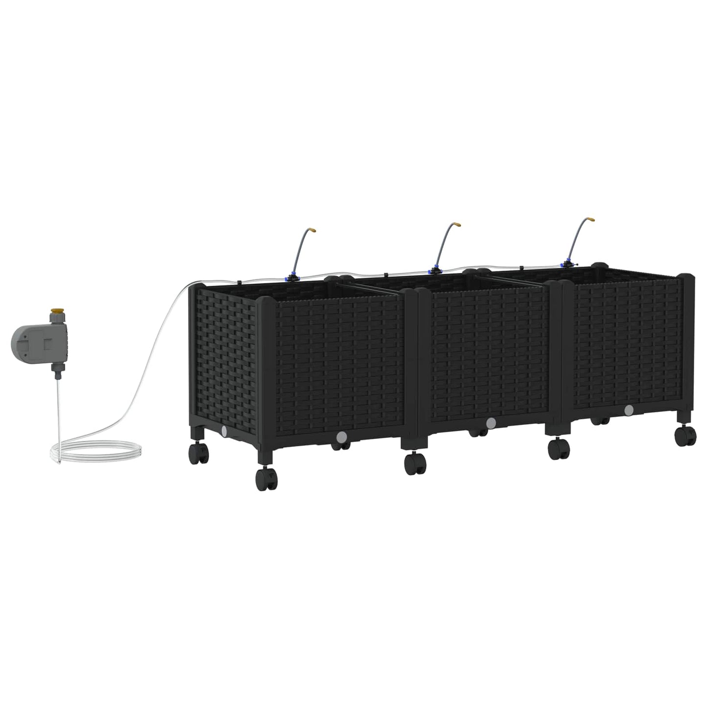 vidaXL Garden Planter with Irrigation&Wheels 3 pcs Black PP