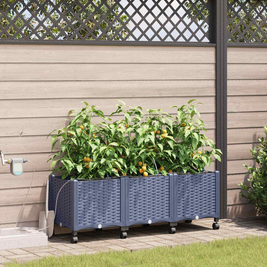 vidaXL Garden Planter with Irrigation&Wheels 3 pcs Grey PP