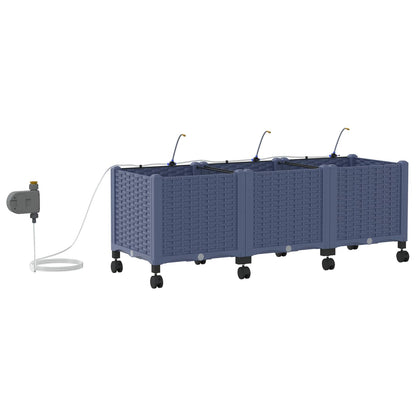 vidaXL Garden Planter with Irrigation&Wheels 3 pcs Grey PP