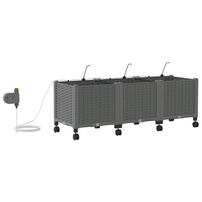 vidaXL Garden Planter with Irrigation&Wheels 3 pcs Light Grey PP