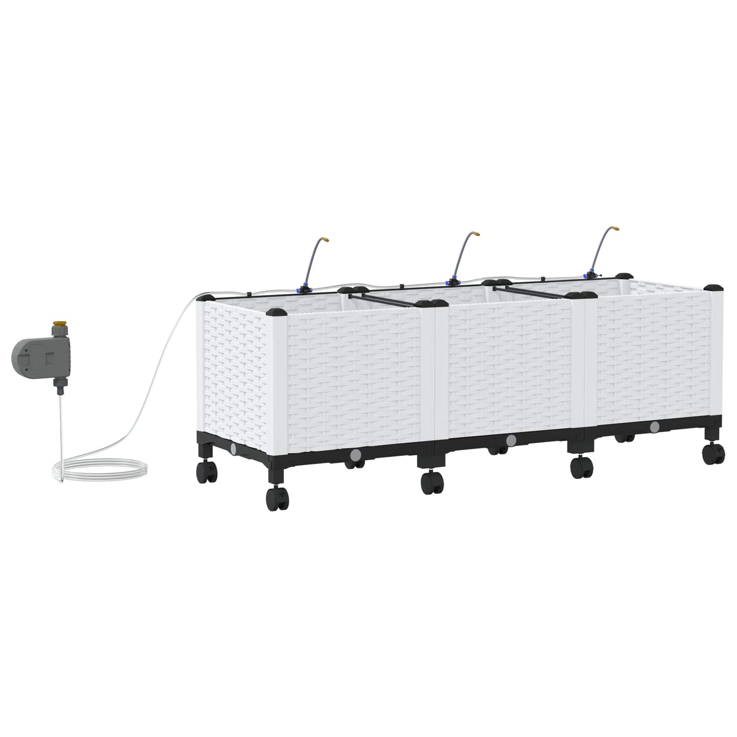 vidaXL Garden Planter with Irrigation&Wheels 3 pcs White PP