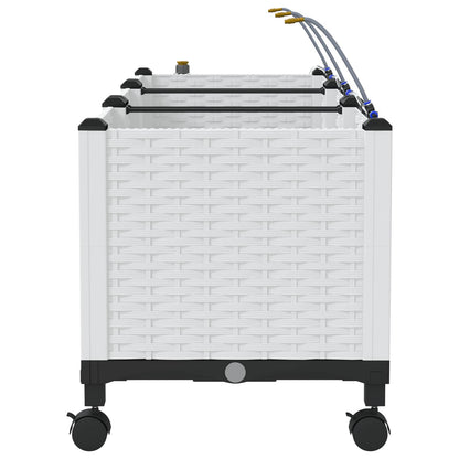 vidaXL Garden Planter with Irrigation&Wheels 3 pcs White PP