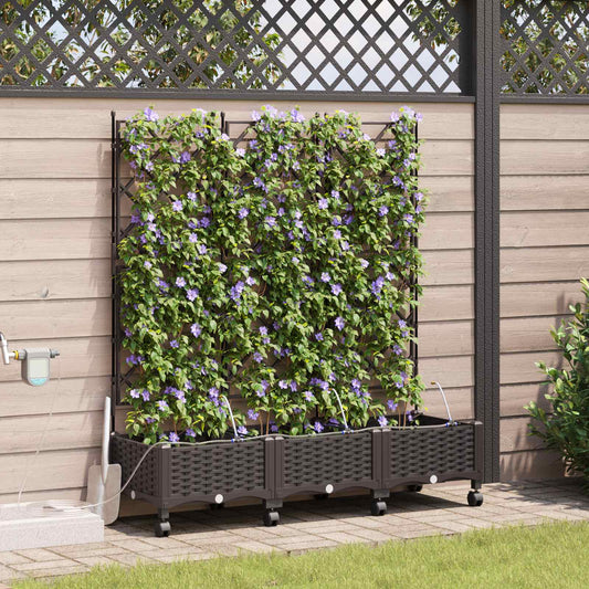 vidaXL Garden Planter with Irrigation&Wheels 3 pcs Brown PP
