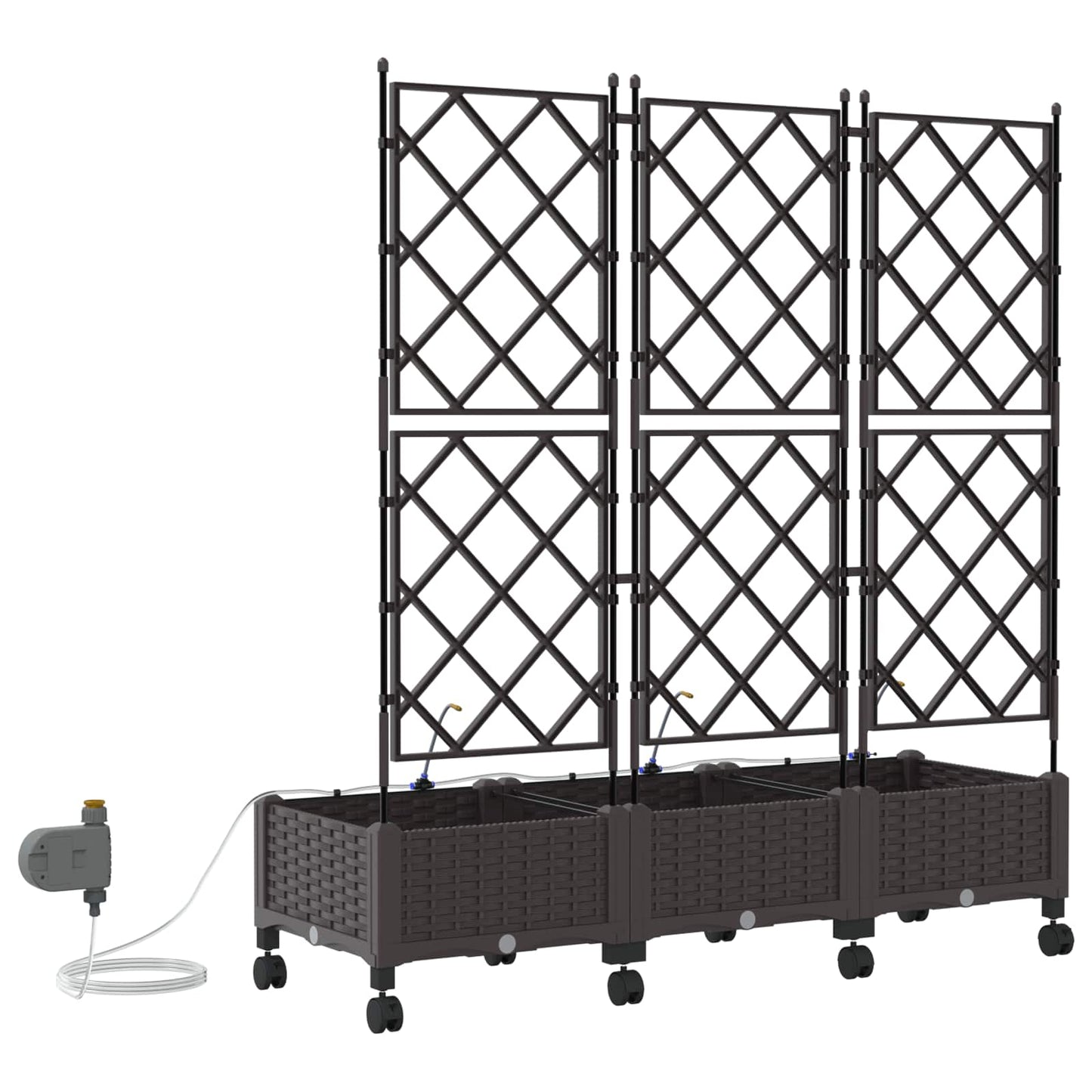 vidaXL Garden Planter with Irrigation&Wheels 3 pcs Brown PP