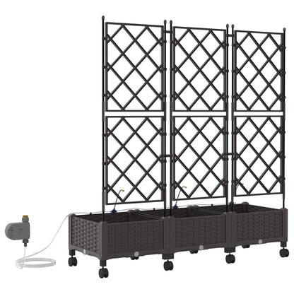 vidaXL Garden Planter with Irrigation&Wheels 3 pcs Brown PP