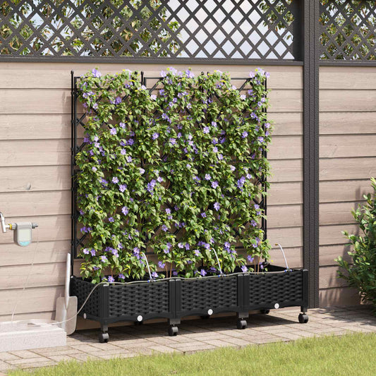 vidaXL Garden Planter with Irrigation&Wheels 3 pcs Black PP