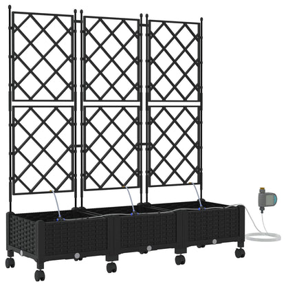 vidaXL Garden Planter with Irrigation&Wheels 3 pcs Black PP