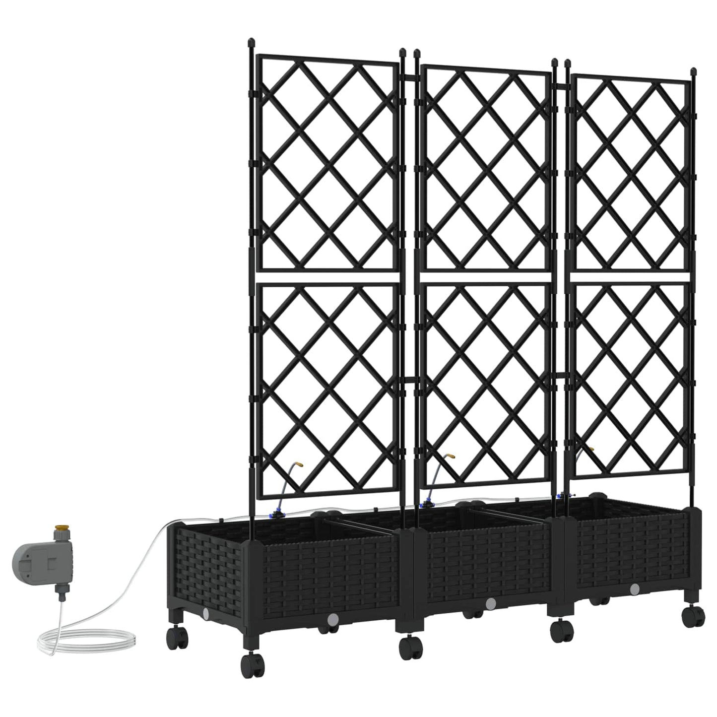 vidaXL Garden Planter with Irrigation&Wheels 3 pcs Black PP