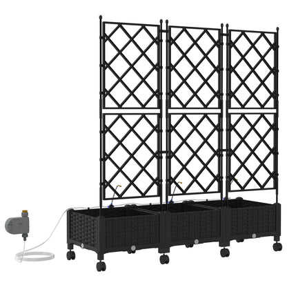vidaXL Garden Planter with Irrigation&Wheels 3 pcs Black PP