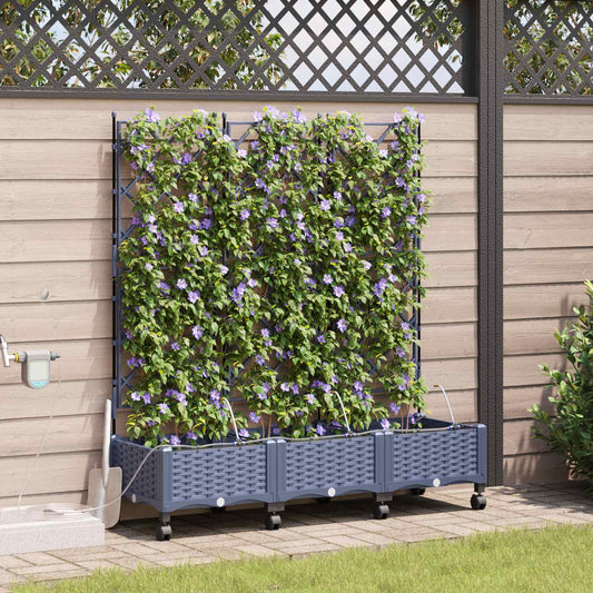 vidaXL Garden Planter with Irrigation&Wheels 3 pcs Grey PP
