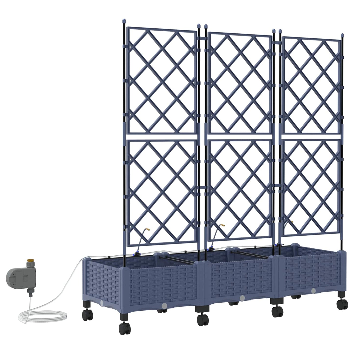 vidaXL Garden Planter with Irrigation&Wheels 3 pcs Grey PP