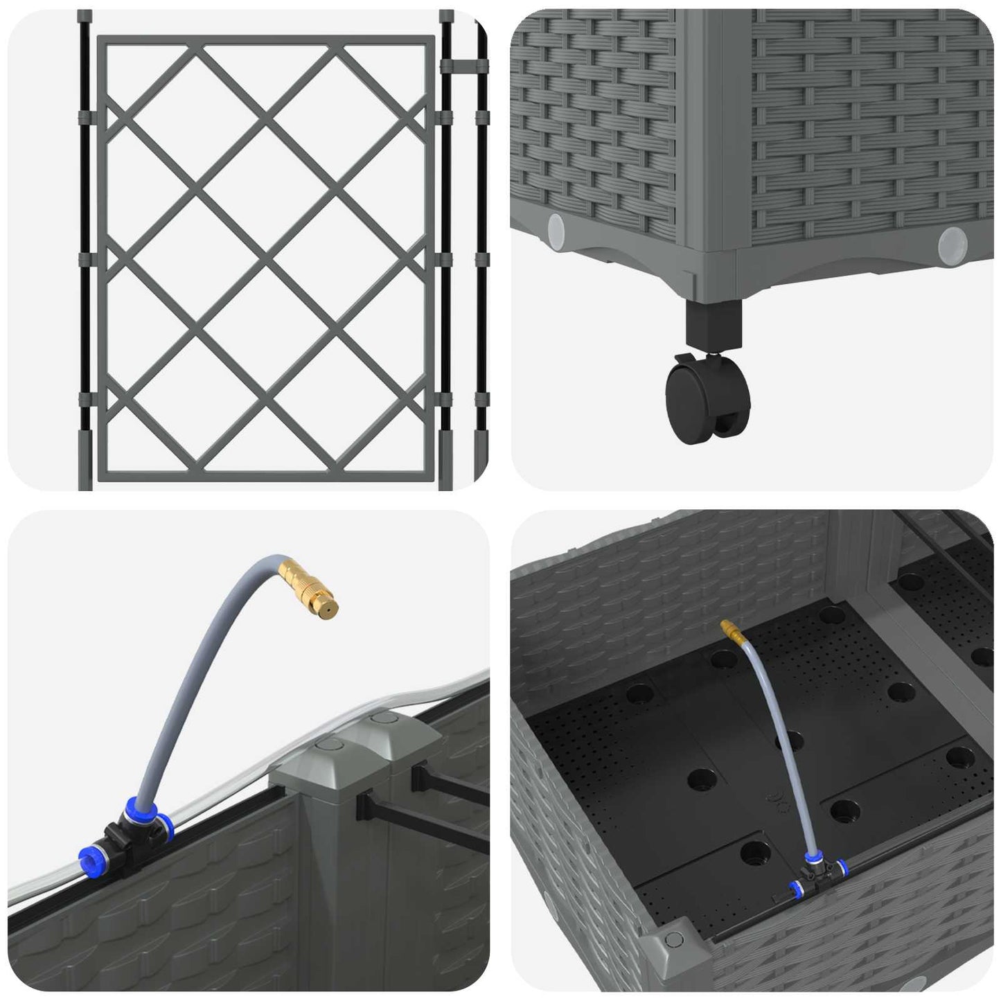 vidaXL Garden Planter with Irrigation&Wheels 3 pcs Light Grey PP