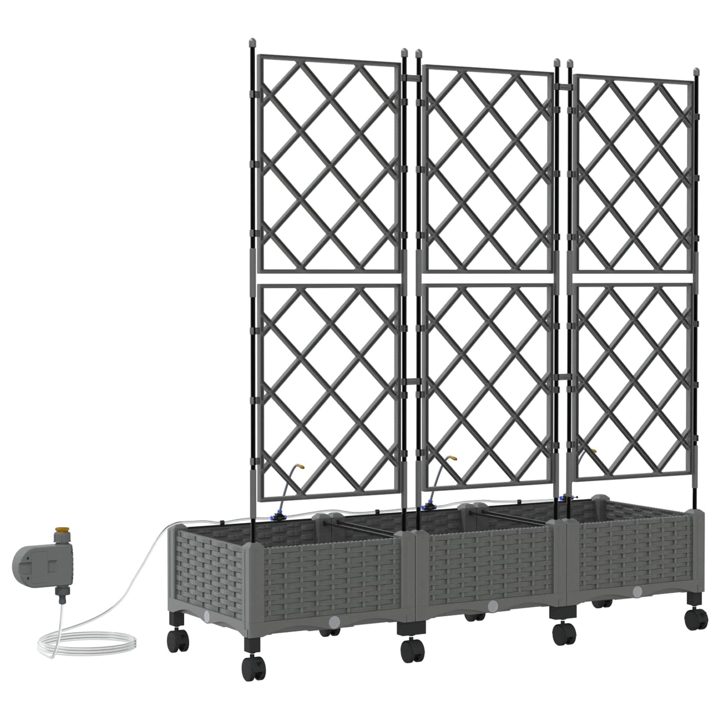vidaXL Garden Planter with Irrigation&Wheels 3 pcs Light Grey PP