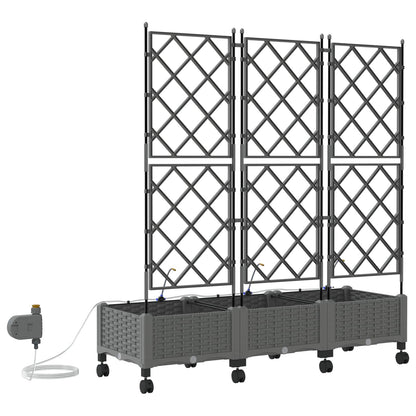 vidaXL Garden Planter with Irrigation&Wheels 3 pcs Light Grey PP