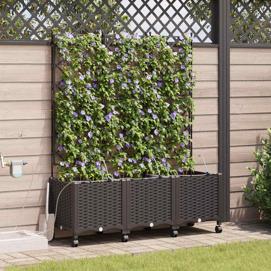 vidaXL Garden Planter with Irrigation&Wheels 3 pcs Brown PP