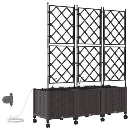 vidaXL Garden Planter with Irrigation&Wheels 3 pcs Brown PP