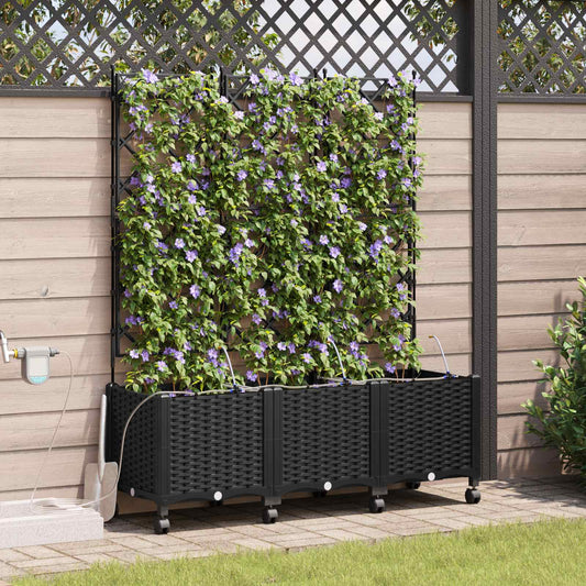 vidaXL Garden Planter with Irrigation&Wheels 3 pcs Black PP