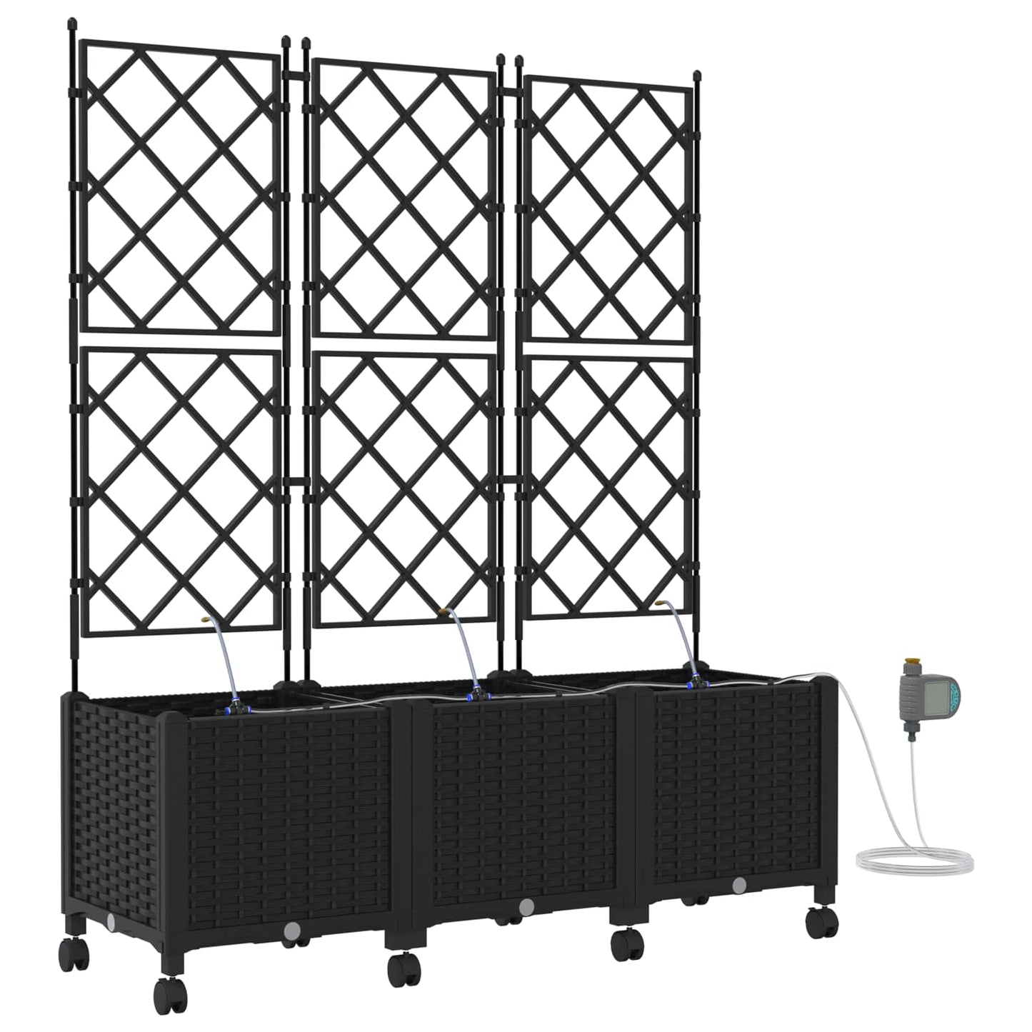 vidaXL Garden Planter with Irrigation&Wheels 3 pcs Black PP