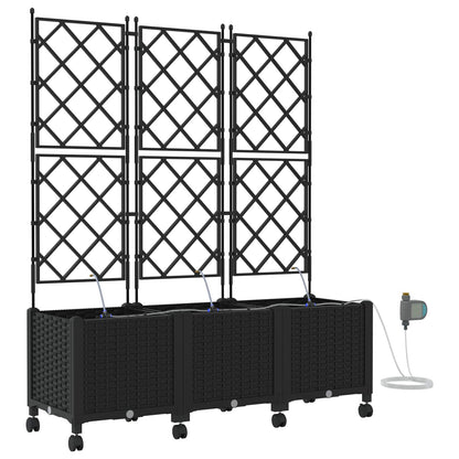 vidaXL Garden Planter with Irrigation&Wheels 3 pcs Black PP