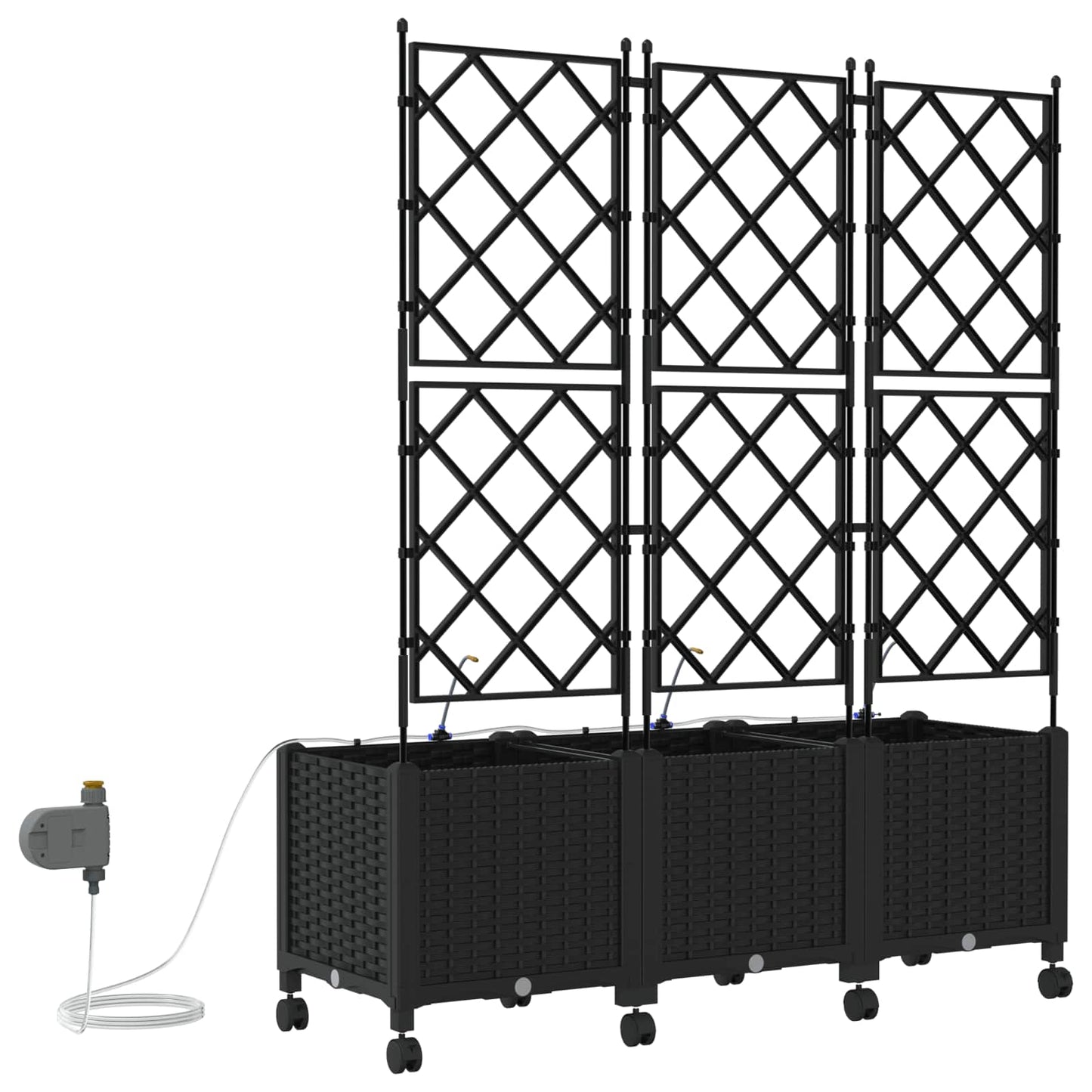 vidaXL Garden Planter with Irrigation&Wheels 3 pcs Black PP