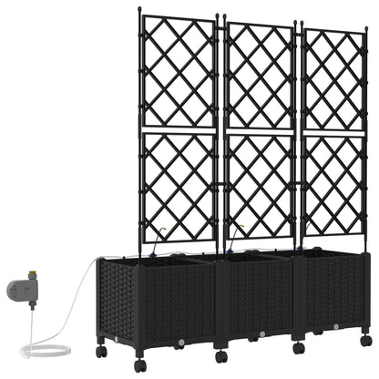 vidaXL Garden Planter with Irrigation&Wheels 3 pcs Black PP
