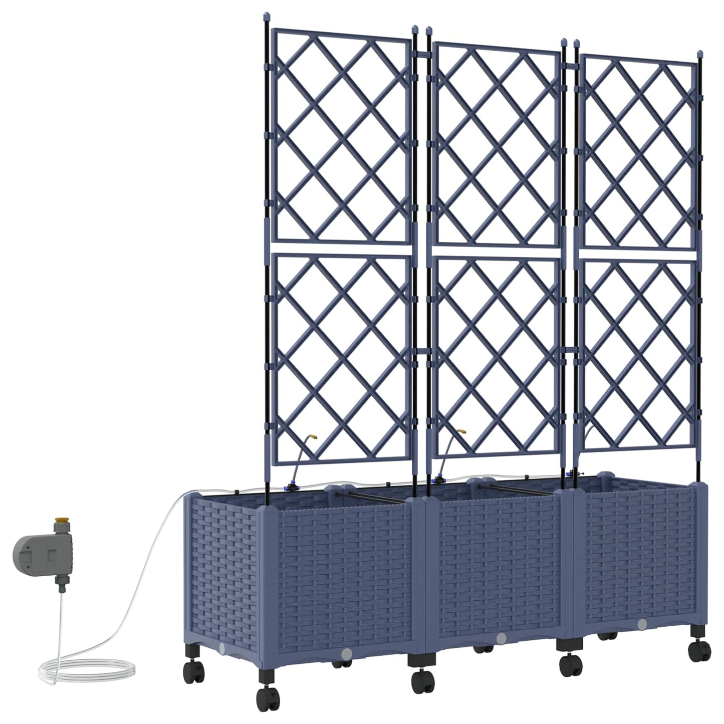 vidaXL Garden Planter with Irrigation&Wheels 3 pcs Grey PP