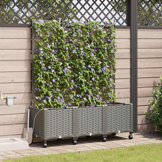 vidaXL Garden Planter with Irrigation&Wheels 3 pcs Light Grey PP