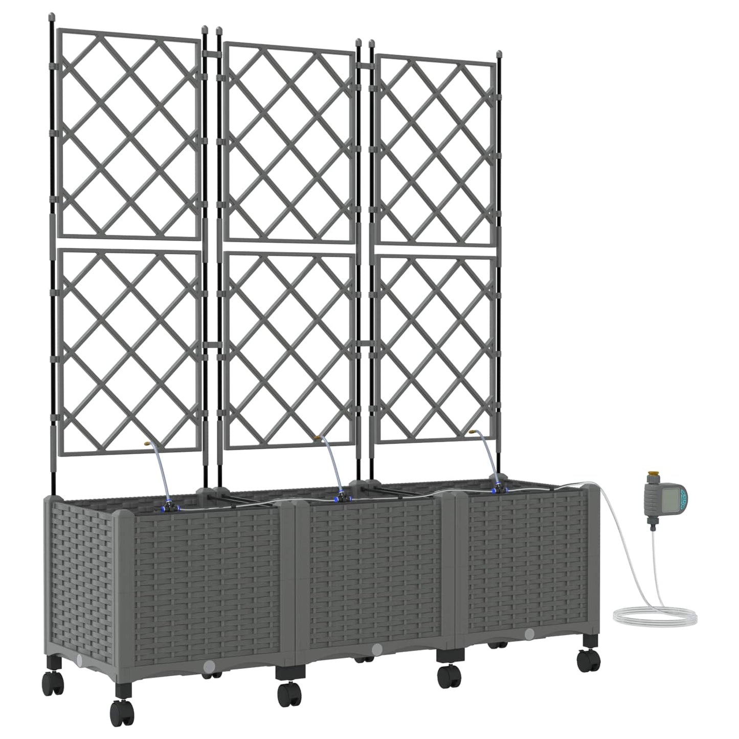 vidaXL Garden Planter with Irrigation&Wheels 3 pcs Light Grey PP
